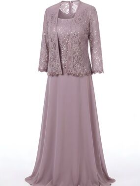 Timeless Lace Jacket Gown in Mauve - Long Sleeve- Mother of the Bride